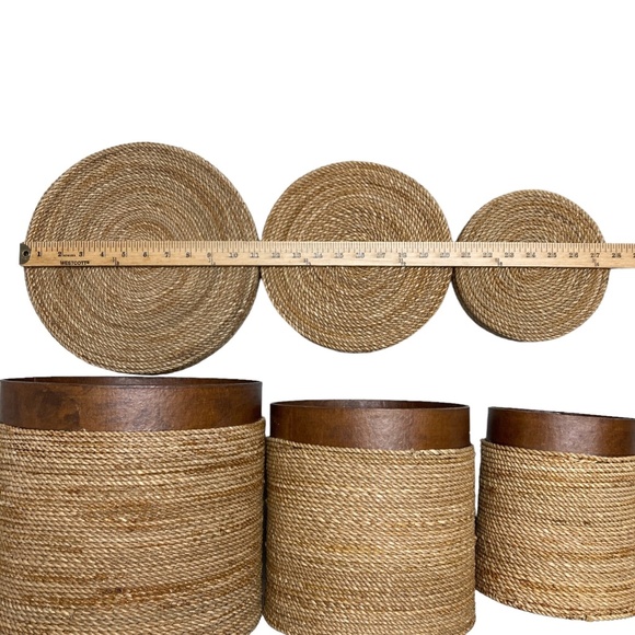 home decor 3 nesting baskets w/ lids containers jute 11" 9" 7" handmade organize - Picture 10 of 16